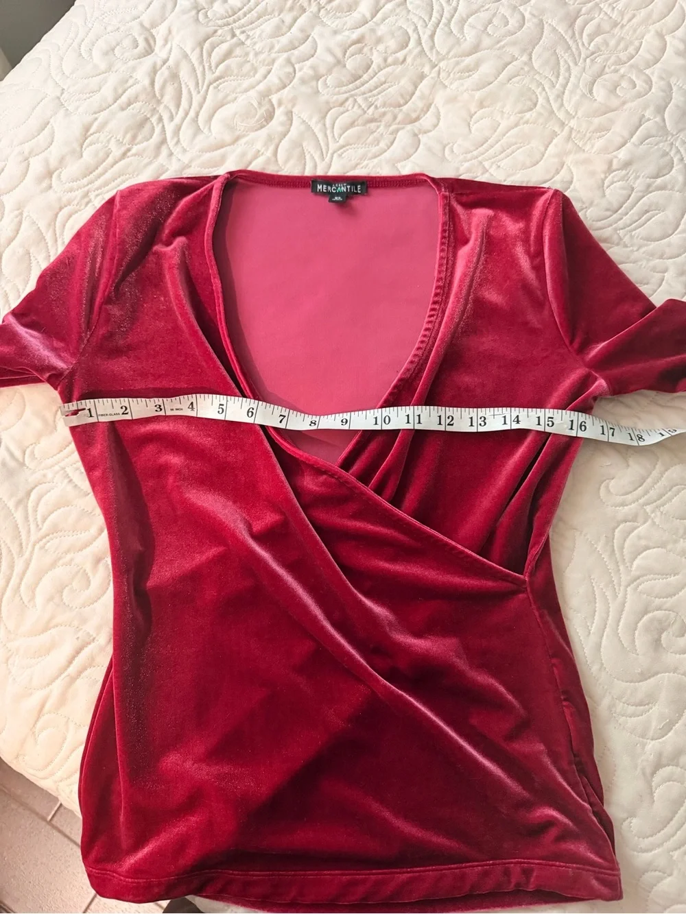 J.Crew Mercantile Women's Light Velvet Long Sleeve Top Burgundy XS